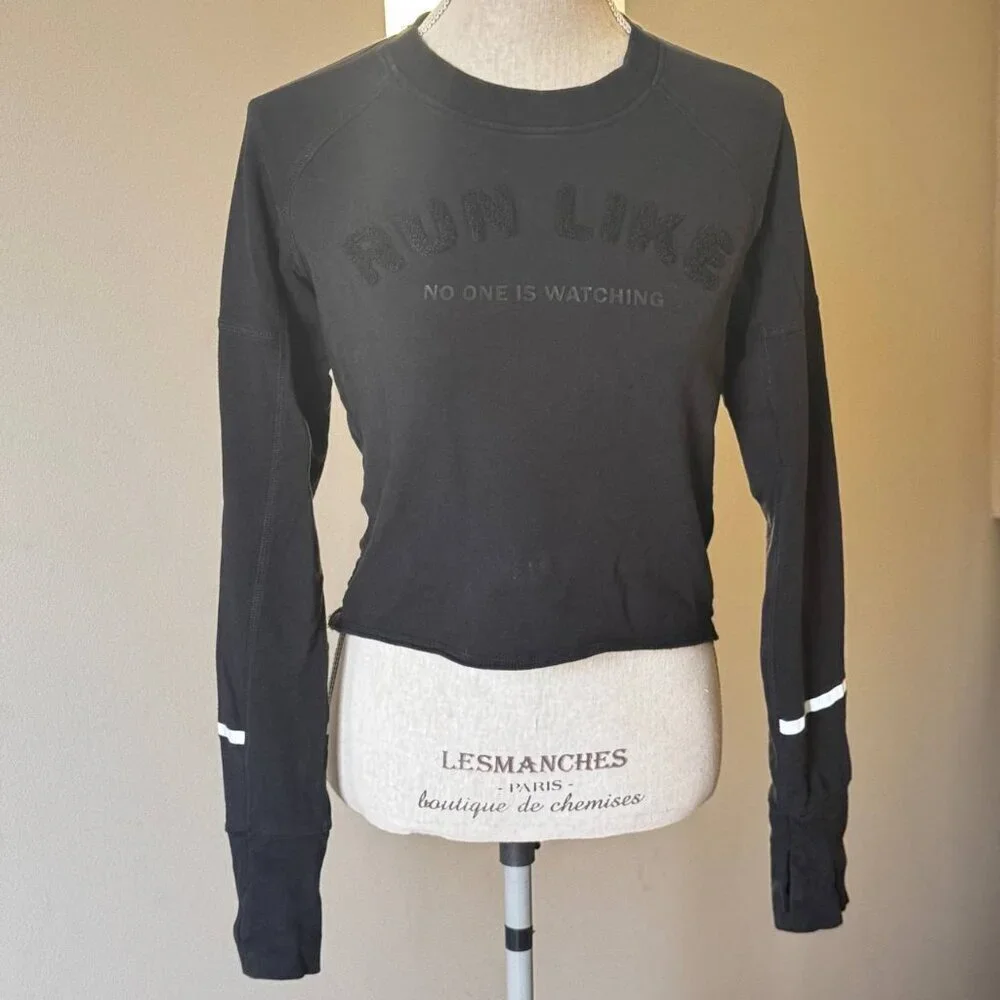 H&M Running Long Sleeve High-Low Top in Black – Size S